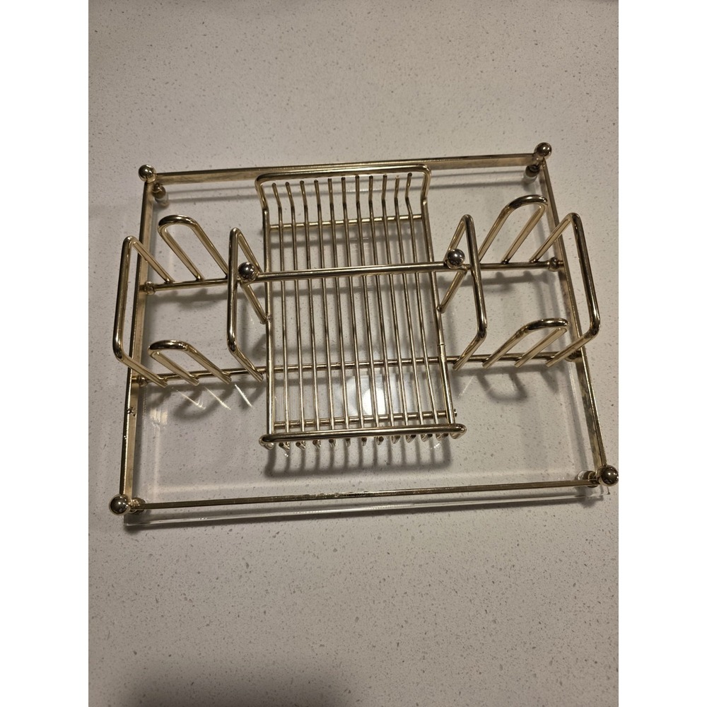 Vintage‎ MCM Gold Tone Metal & Lucite MAKE-UP Silverware Buffett Caddy Tray